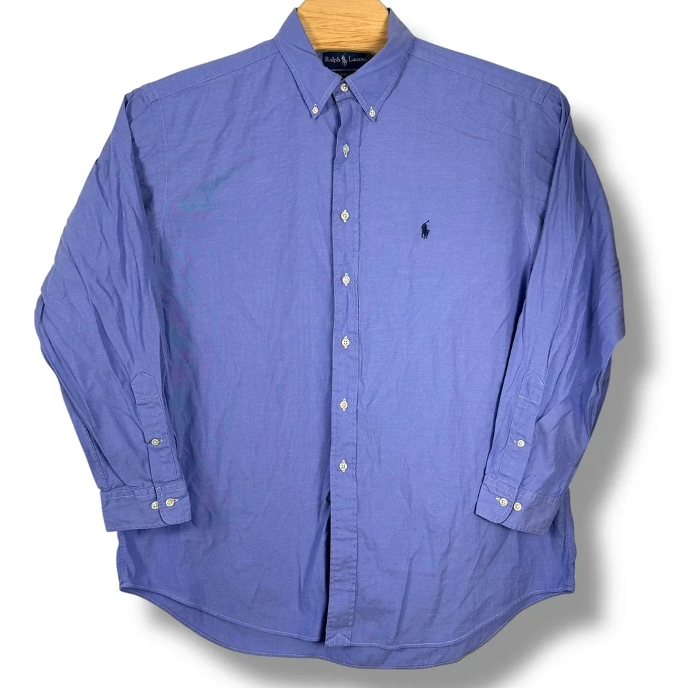 Ralph Lauren Button Down Shirt Mens 17.5 34/35 Blue Classic Fit Long‎ Sleeve
